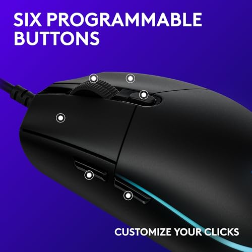 Logitech G203 Wired Gaming Mouse, 8,000 DPI, RGB, 6 Programmable Buttons, PC/Mac - Black U28629