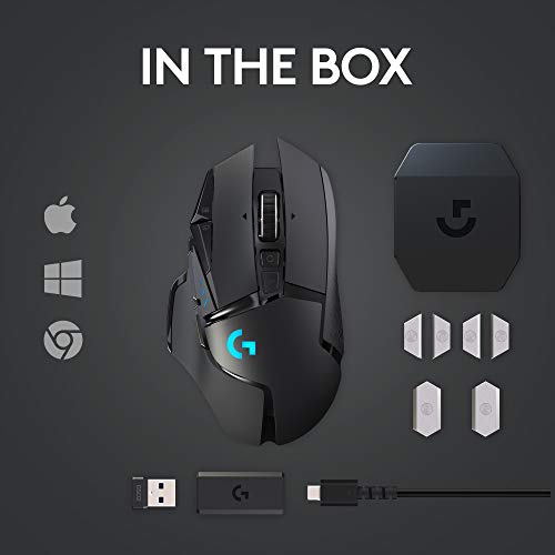 Logitech G502 Lightspeed Wireless Gaming Mouse with Hero 25K Sensor, Black B3236