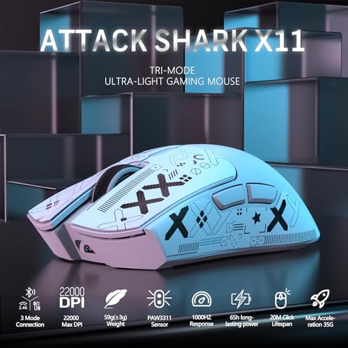 Attack Shark X11 59g Superlight Wireless Gaming Mouse with RGB Charging Dock, Black W869