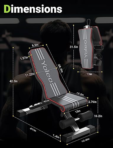 Yoleo Adjustable Weight Bench for Home Gym, Foldable Incline Decline Flat Press V8046