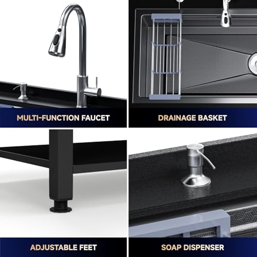 Stainless Steel Utility Sink 36" Freestanding with Pull Out Faucet, Black Y959806