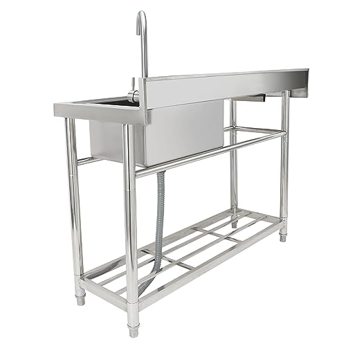 VEVOR Stainless Steel Utility Sink with Workbench Faucet and Legs, 39.4 x 19.1 x 37.4 in L559