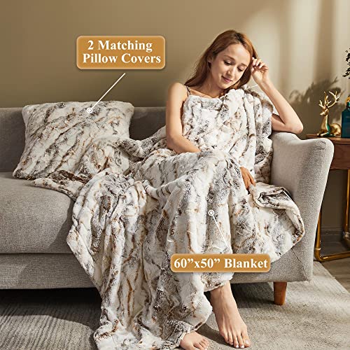 XeGe Double Side Brushed Fuzzy Throw Blanket, Soft Faux Fur, 50x60, Marble Light Grey E339