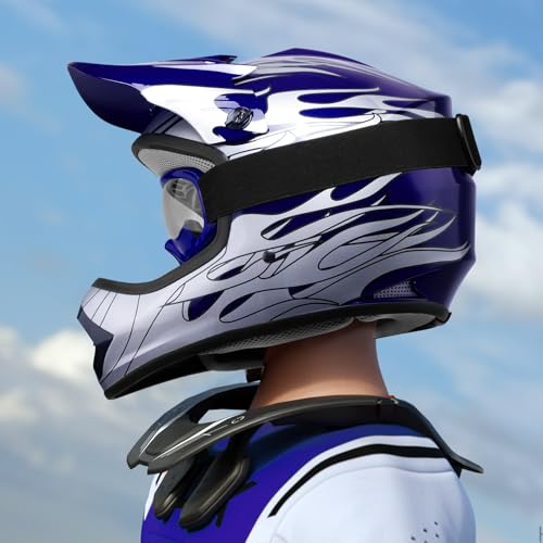 SLMOTO Dot Youth Kids Motocross Offroad Helmet with Goggles and Gloves Blue Skull D851858