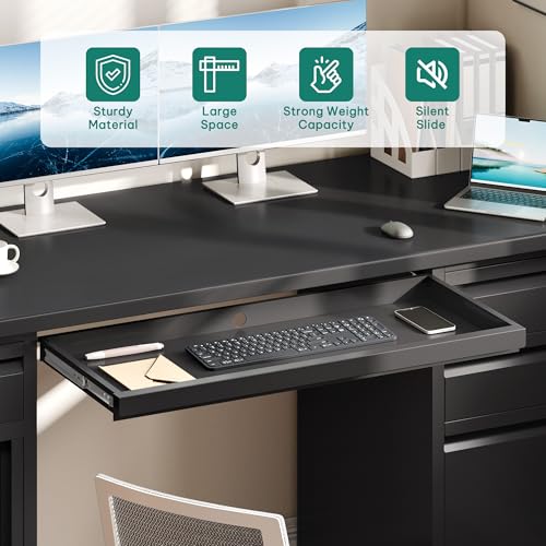 YITAHOME Office Desk with 5 Drawers, Power Outlets, 57 Inch, Black I604444