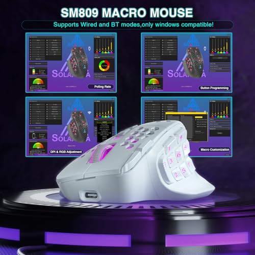 SM809 Pro Wireless MMO Gaming Mouse 24000 DPI Triple Connectivity RGB Black A4613