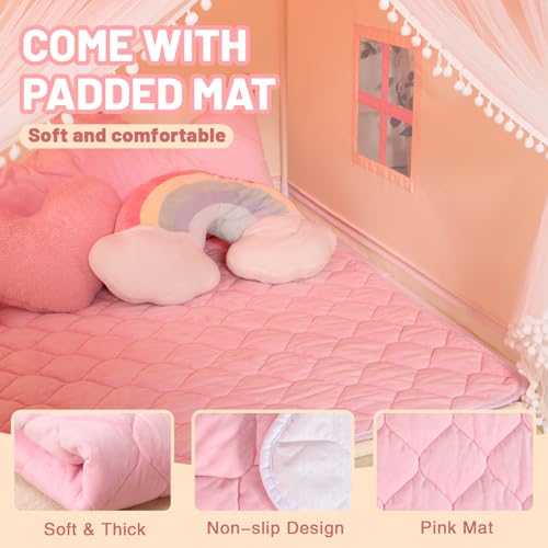 Wilwolfer Kid Tent with Mat and Star Lights - Indoor Playhouse for Toddlers and Girls (Pink) N411519
