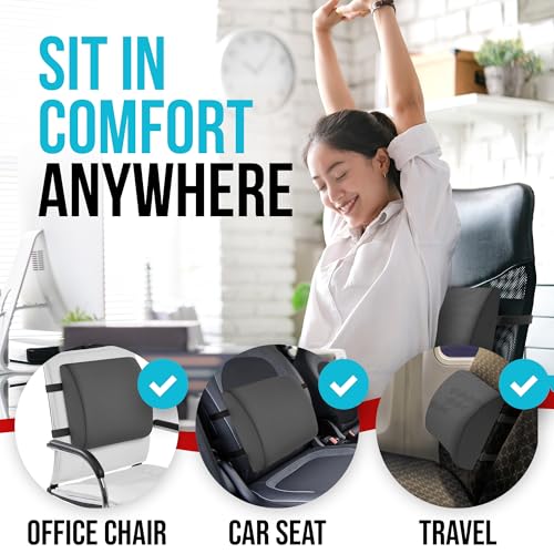 FORTEM Office Chair Cushion and Back Support, Memory Foam Lumbar Pillow, Non Slip, XL V440