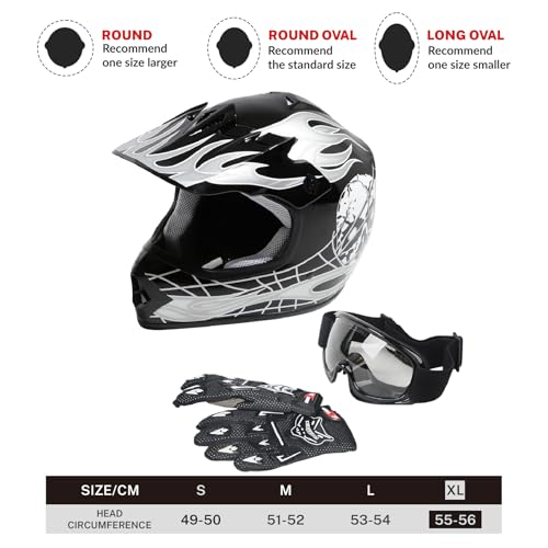 SLMOTO Dot Youth Kids Motocross Offroad Helmet with Goggles and Gloves Blue Skull D851858
