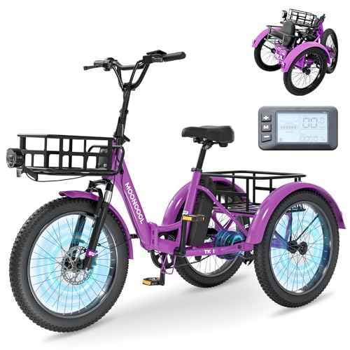 MOONCOOL Electric Tricycle for Adults, 500W 48V Folding 3-Wheel Bike with Basket O9027