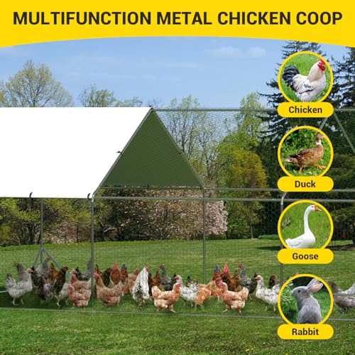 Large Metal Chicken Coop with Run Walk-in Poultry Cage Outdoor Backyard Farm I98427