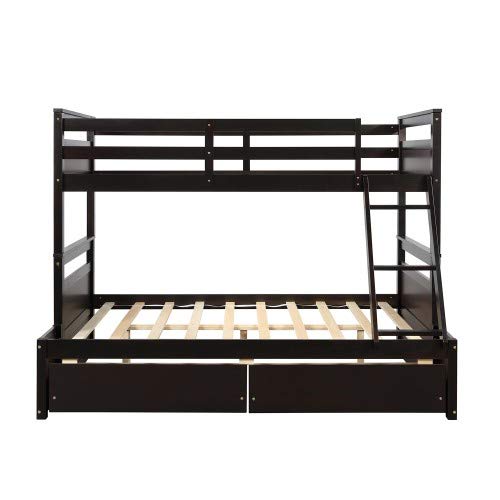 Twin Over Full Bunk Bed with Ladder, Solid Wood, Gray Y4986