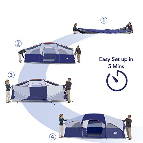 CAMPROS CP Tent 8 Person Weather Resistant Family Camping Tent with Carry Bag Z5924
