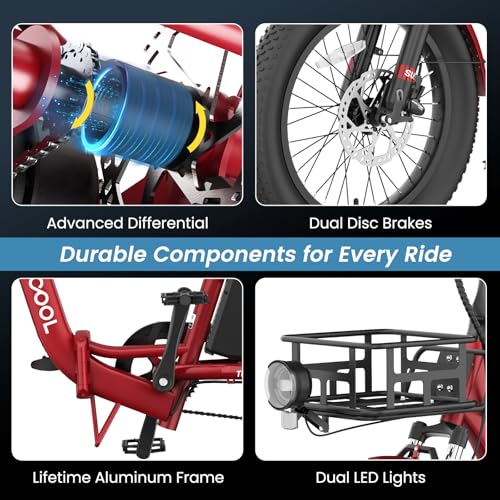 MOONCOOL Electric Tricycle for Adults, 500W 48V Folding 3-Wheel Bike with Basket O9027