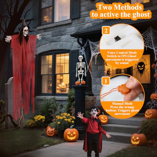 6.5ft Animated Skeleton Witch Halloween Decoration with LED Eyes U7307