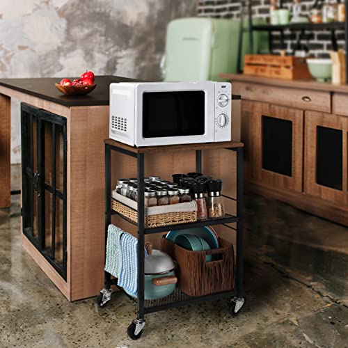 LIANTRAL 3 Tier Rolling Cart, Brown Kitchen Storage Cart on Wheels M635