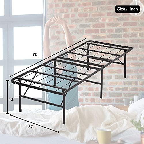 Twin Size Folding Bed Frame 14 Inch Heavy Duty Metal Platform with Steel Slat Support, Black M993333