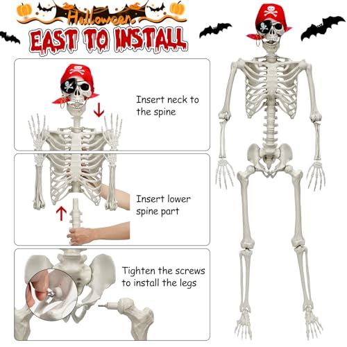 5 Ft Skeleton Halloween Decorations, Full Body Life-Size Prop with Movable Joints F717947