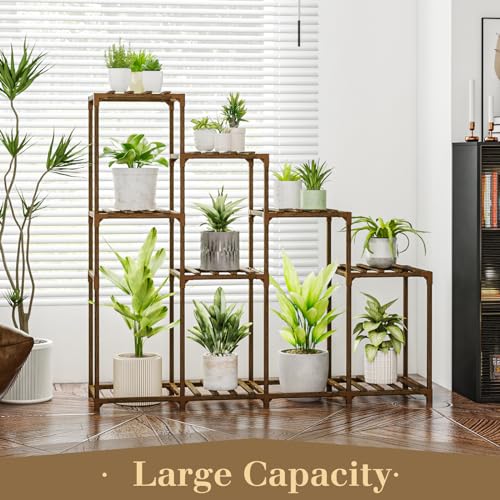Bamworld Plant Stand Indoor Outdoor Wood Plant Rack 3 Tier Ladder D51744