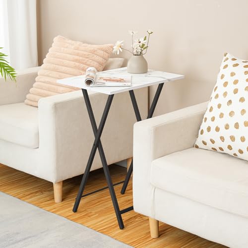 HOOBRO Folding TV Tray Tables, Set of 2, Marble and Gold C48497