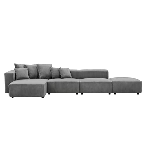 Curved Boucle Modular Sectional Sofa for Living Room, Cream E468