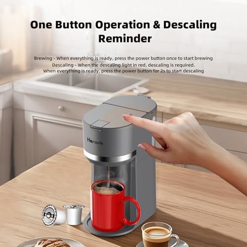 Mini Single Serve Coffee Maker for K Cup & Ground Coffee, Black D139279