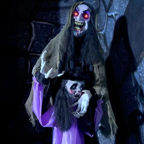 Haunted Hill Farm 5.25-ft Standing Gravekeeper Animatronic with Red LED Eyes and Sound Effects X9371