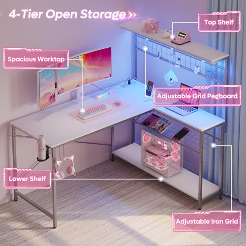 Bestier 42 L Gaming Desk with Power Outlets, LED Lights and Shelves D8630