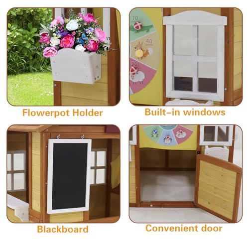 Wooden Outdoor Playhouse for Kids with Working Doors and Windows N8576