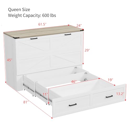 Queen Size Murphy Bed Cabinet with Charging Station, White P336686