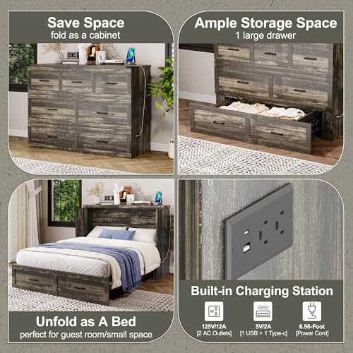 Queen Size Murphy Bed Cabinet with Charging Station, White P336686