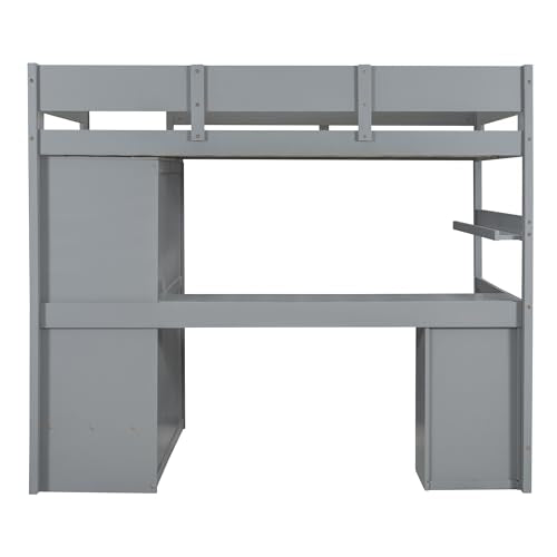 Harper & Bright Designs Twin Size Loft Bed with L-Shaped Desk and Stairs, Solid Wood, White D768