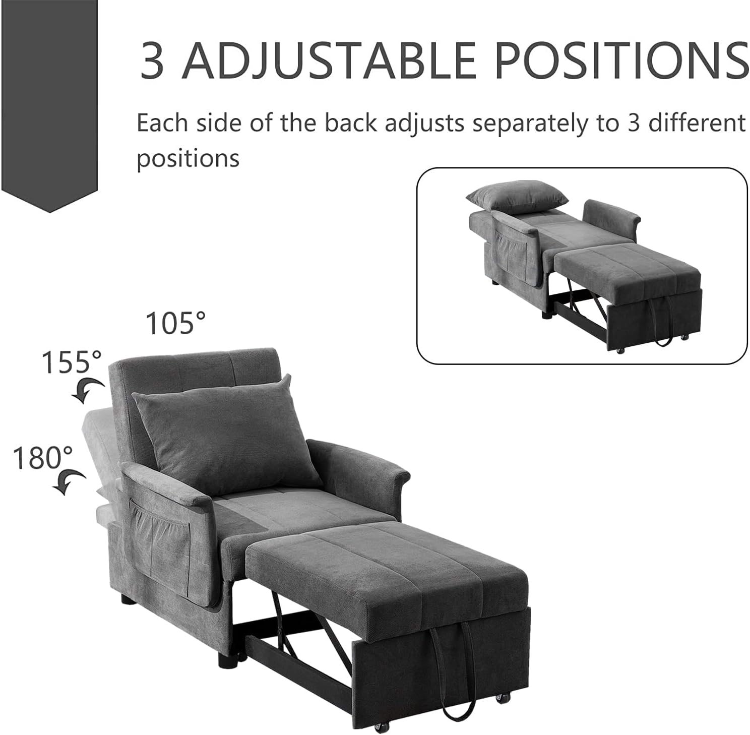 BINGTOO 3 in 1 Folding Sofa Bed Chair with Ottoman N87208