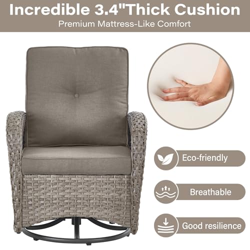 Outdoor Wicker Swivel Rocker Chairs Set of 2 with Rattan Side Table, Brown/Blue B592