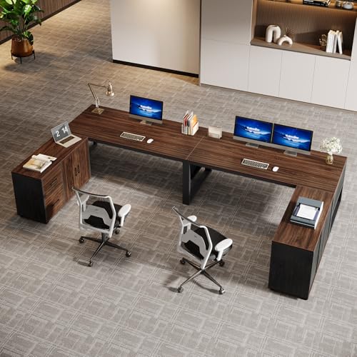 Tribesigns 63-Inch L-Shaped Executive Desk with Mobile File Cabinet, Dark Walnut & Black Z695