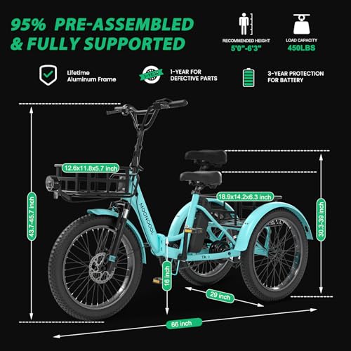 MOONCOOL Electric Tricycle for Adults 350W 36V Removable Battery 7 Speeds P222040