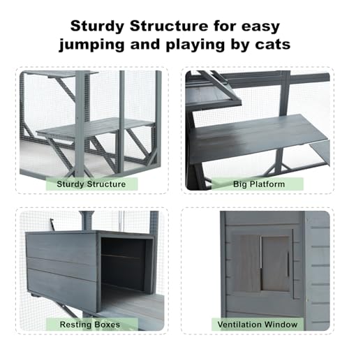 Mdeam Large Catio Outdoor Cat Enclosure with Weatherproof Roof, Grey Green W3403
