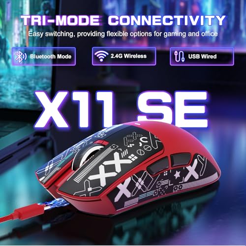 Attack Shark X11SE Wireless Gaming Mouse, Tri-Mode 22K DPI, 59g, Berry Red Y3775