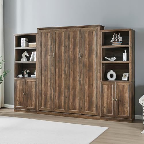MERITLINE Queen Murphy Bed with Storage Bookcase and Charging Station E996