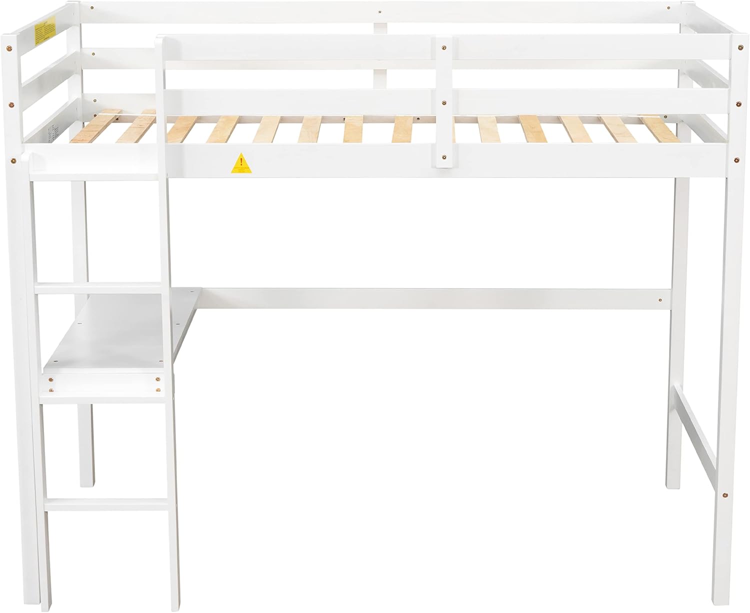 Wooden Twin Size Loft Bed with Desk and Ladder for Kids Teens, White O403068