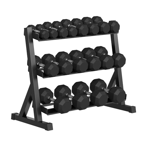Rubber Coated Hex Dumbbell Weight Set with Rack for Home Gym T691259
