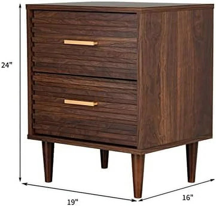 Mid-Century Modern Nightstand with 2 Drawers and Solid Wood Legs X354004