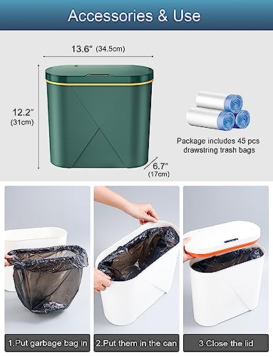 Motion Sensor Trash Can with Lid, 4.2 Gallon, Green F1103