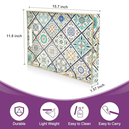 Gifturbo Blue Serving Tray with Handles, Rectangular Plastic Tray J15614