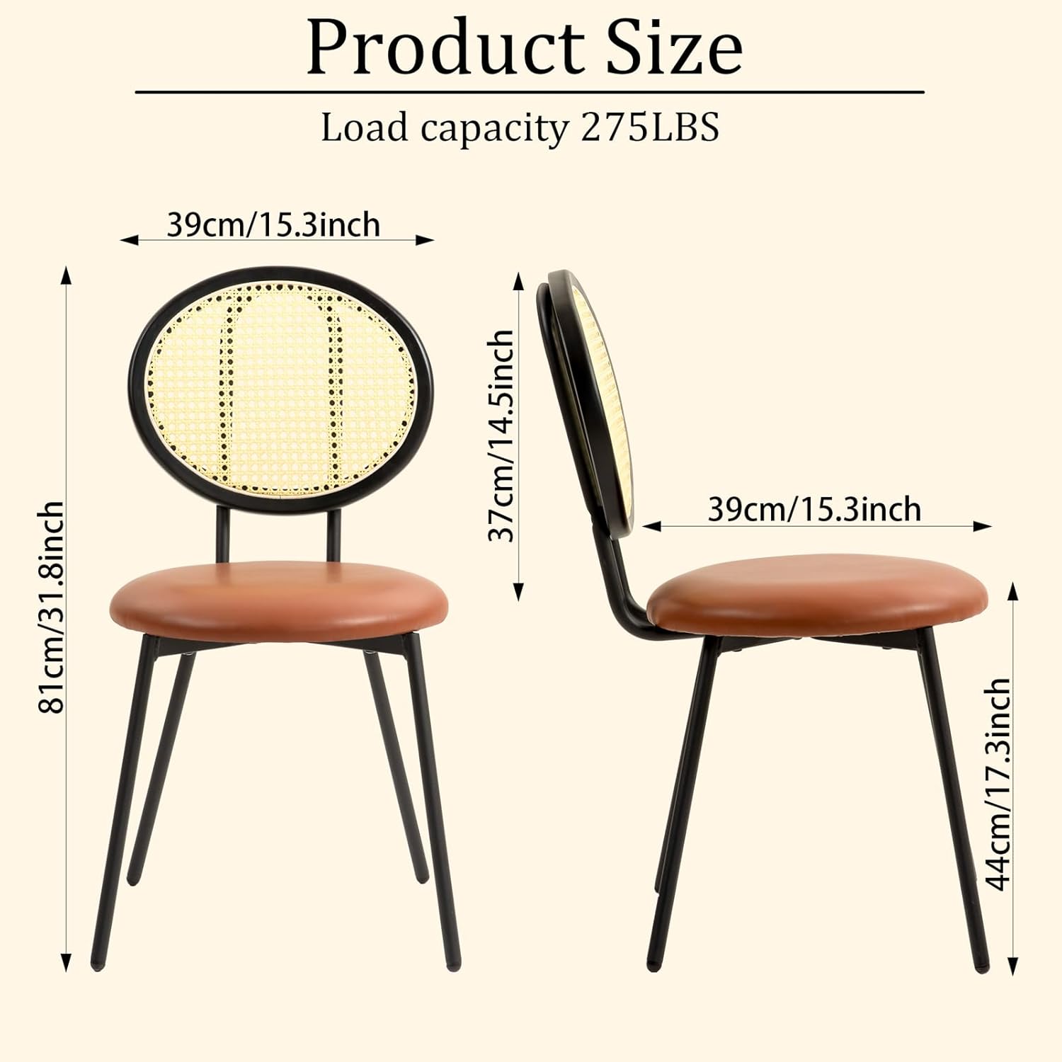 Mid Century Modern Dining Chairs Set of 4 with Rattan Backrest, Brown I1045