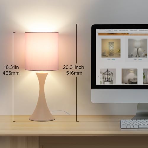 Dimmable Bedside Lamp with Touch Control, Beige Shade, LED Bulb Included S148