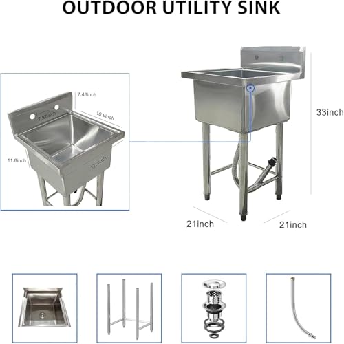 Stainless Steel Utility Sink with Faucet, Freestanding Single Bowl Y312305