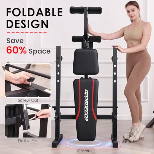 OPPSDECOR 8-in-1 Adjustable Weight Bench with Squat Rack, Foldable Home Gym K791