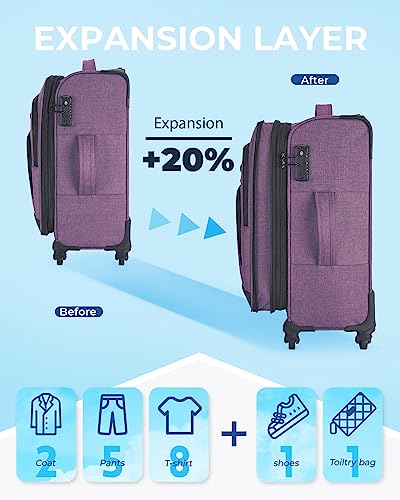 BAGSMART Expandable 20" Carry-On Luggage with Spinner Wheels, Black I961842