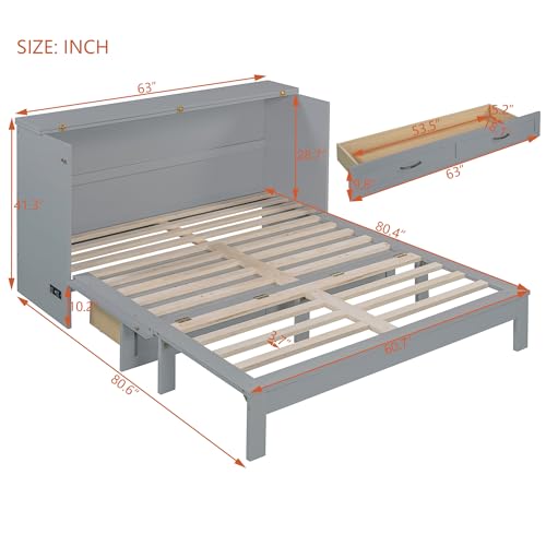 Harper & Bright Designs Queen Murphy Bed Cabinet with USB Charging Station, White D9669